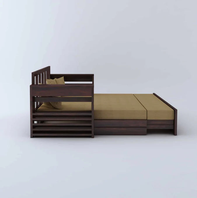 Sofa Cum Bed Walnut with Side Pockets