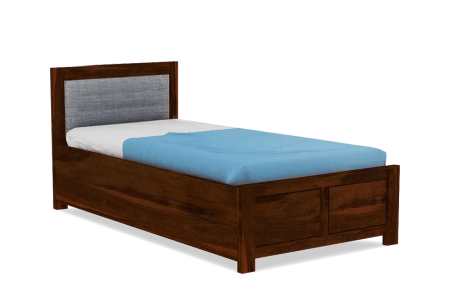 Solid Wood Upholstered Essential Single Bed with Storage