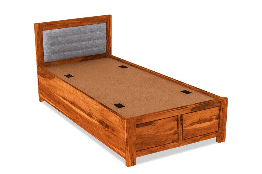 Solid Wood Upholstered Essential Single Bed with Storage