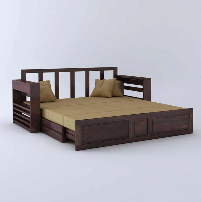 Sofa Cum Bed Walnut with Side Pockets