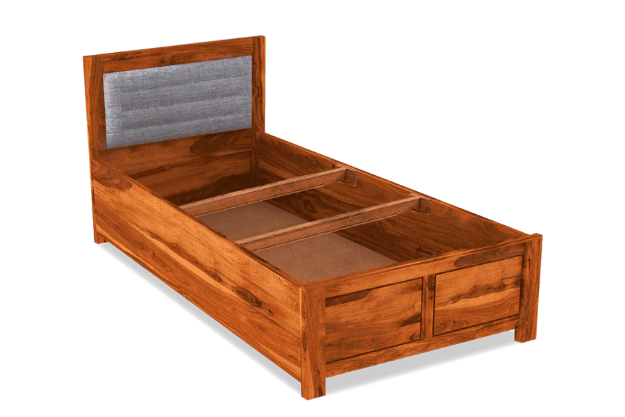 Solid Wood Upholstered Essential Single Bed with Storage