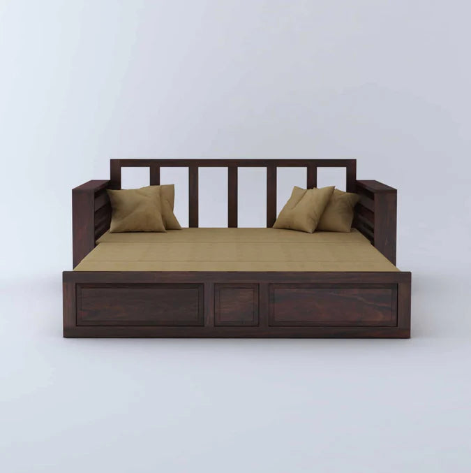 Sofa Cum Bed Walnut with Side Pockets
