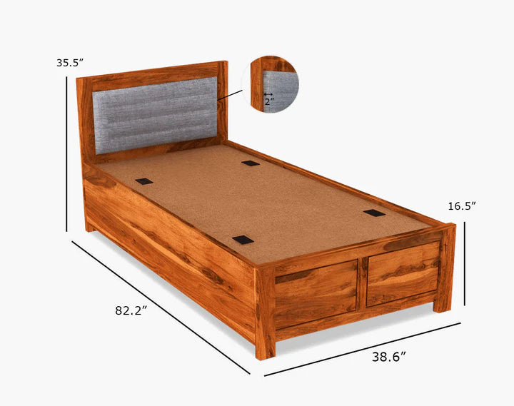 Solid Wood Upholstered Essential Single Bed with Storage
