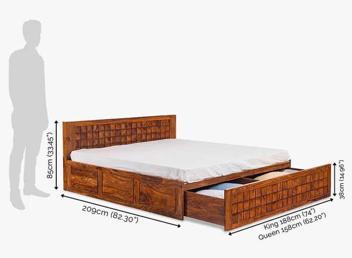 Solid Wood Bowley Bed with Front Open Dual Storage