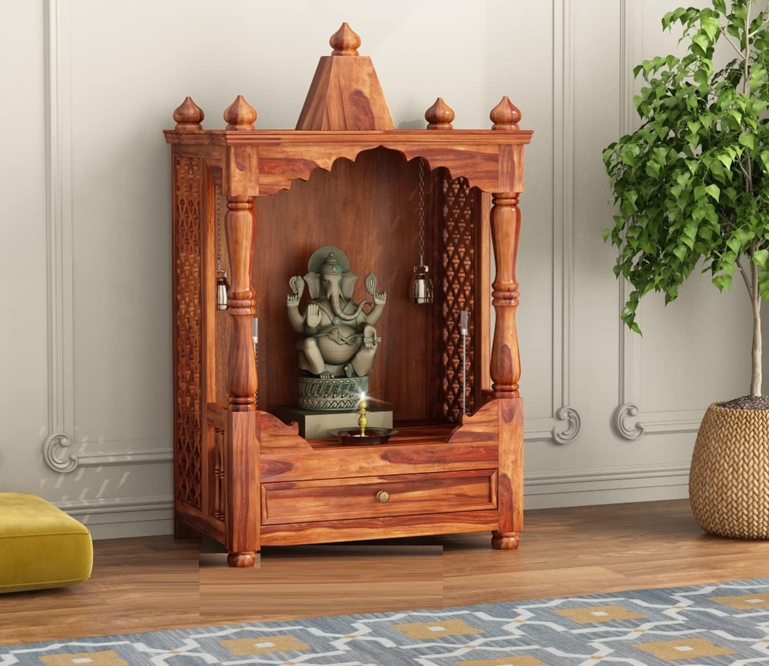 Mandir Design for Home Wooden Temple Modern Pooja unit