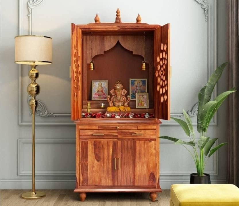 Mandir Design for Home Wooden Temple Modern Pooja unit