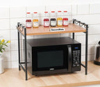 Engineered Wood Microwave Stand With Kitchen Organizer Storage & Metal Hooks