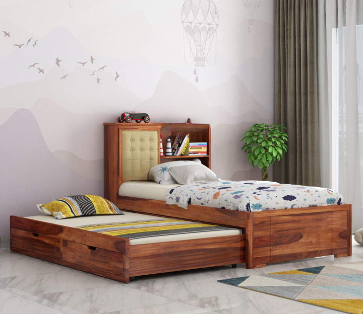 Tivo Stylish Solid Wood Kids Trundle Bed with Storage