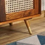 Boston Solid Wood Rattan Cane Bar Cabinet with Glass Holder Storage