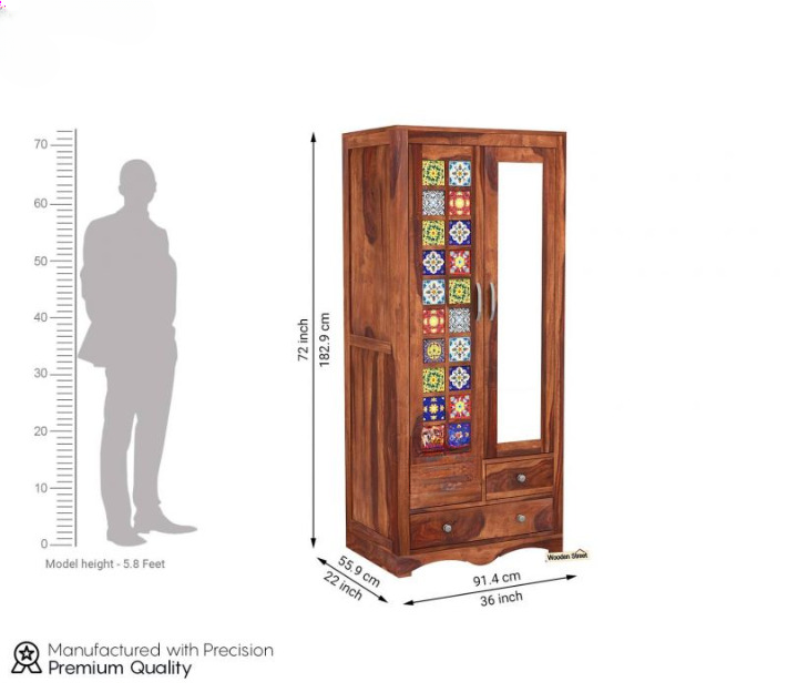 Bambooora Wardrobe With Mirror – Stunning 2 Door Multi Utility Solid Wood Storage Cabinet for Bedroom