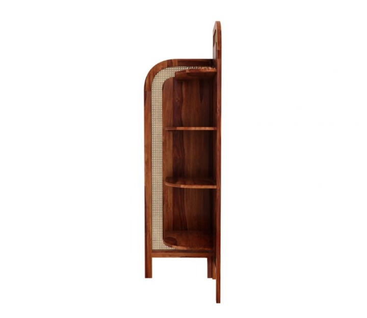 Sheesham Wood and Cane Corner Bookshelf