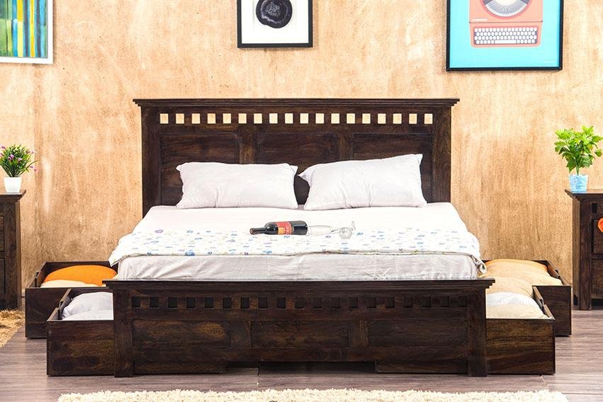 Solid Wood Kuber Bed with Drawer Trolley Storages