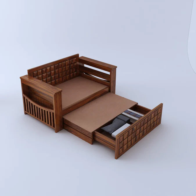 2 Seater Sofa Cum Bed With Headboard and Mini Storage