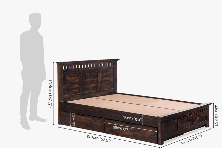 Solid Wood Kuber Bed with Drawer Trolley Storages