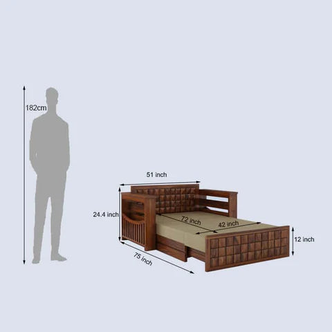2 Seater Sofa Cum Bed With Headboard and Mini Storage