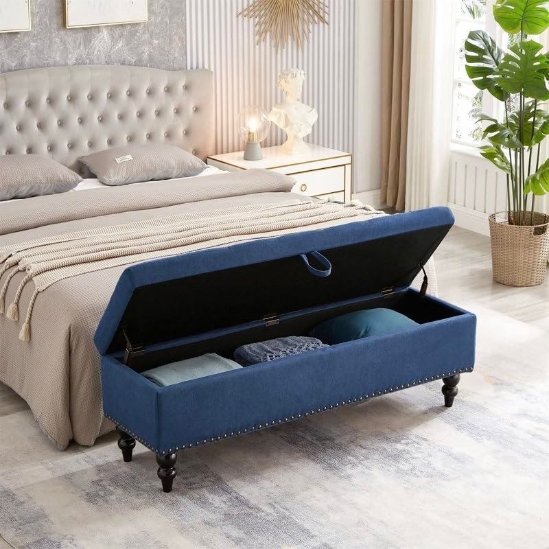Upholstered Sofa Bench with Storage | Pouffe-Style Ottoman