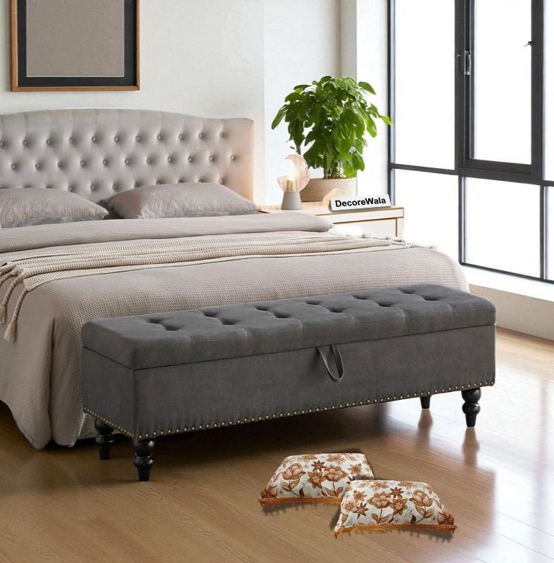 Upholstered Sofa Bench with Storage | Pouffe-Style Ottoman