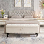 Upholstered Sofa Bench with Storage | Pouffe-Style Ottoman