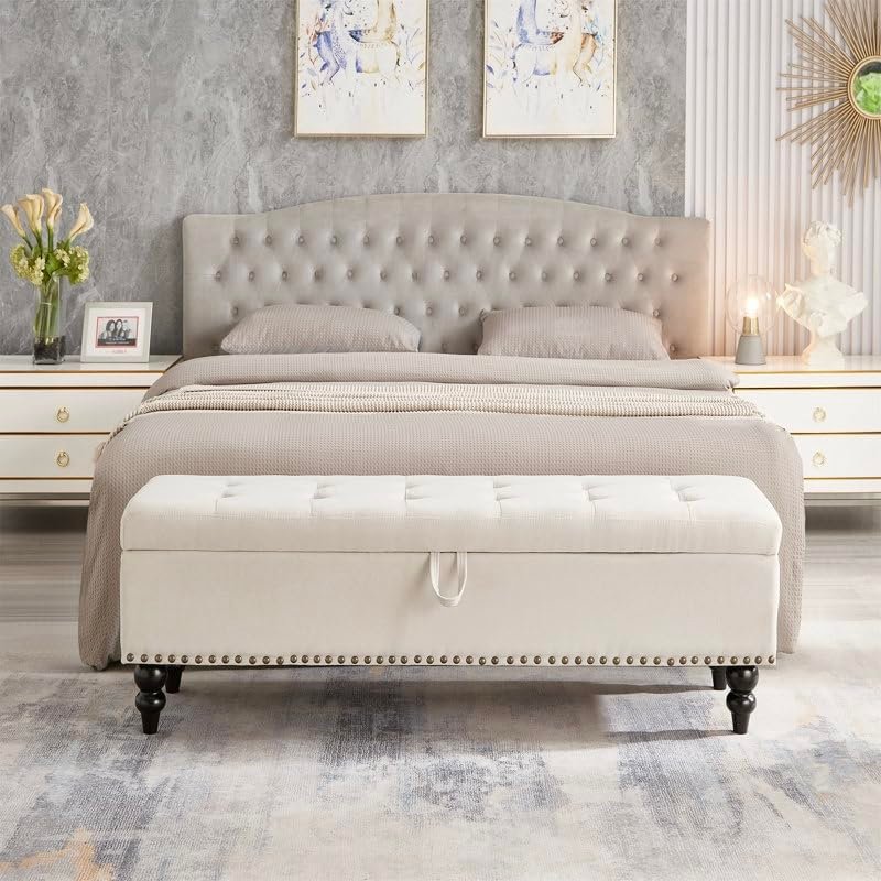 Upholstered Sofa Bench with Storage | Pouffe-Style Ottoman