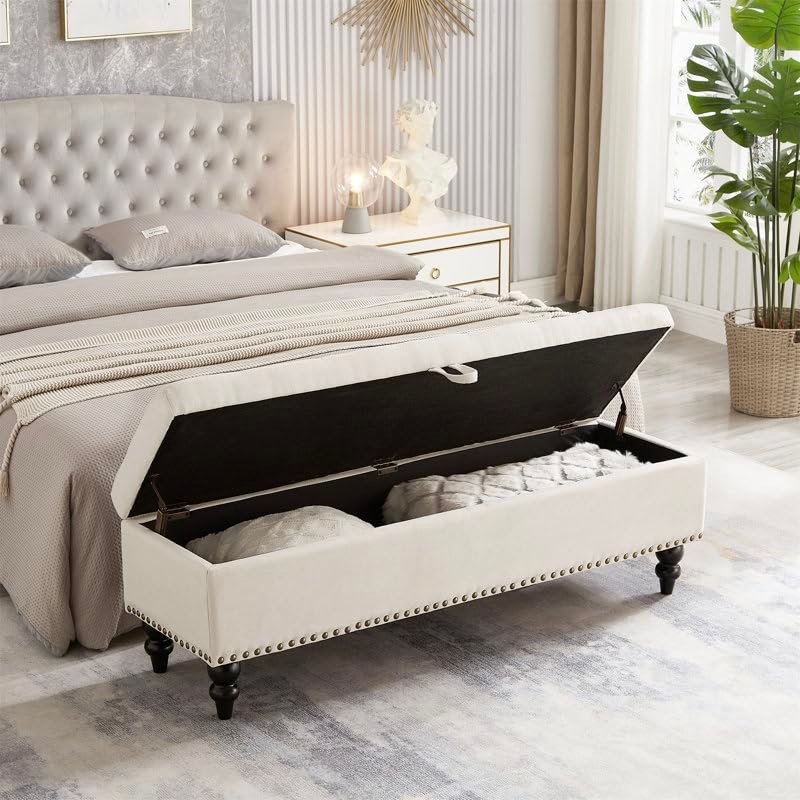 Upholstered Sofa Bench with Storage | Pouffe-Style Ottoman