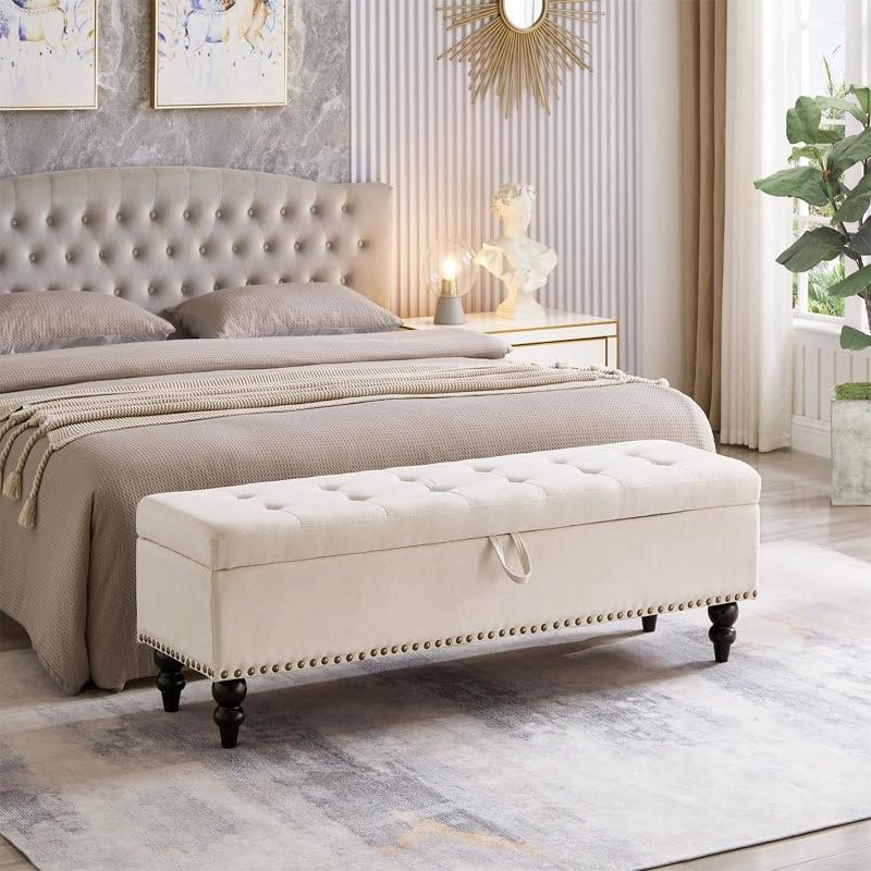 Upholstered Sofa Bench with Storage | Pouffe-Style Ottoman