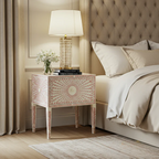 Sideva Vintage-Inspired Pink and White Patterned Wooden Nightstand