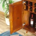 Boston Solid Wood Rattan Cane Bar Cabinet with Glass Holder Storage