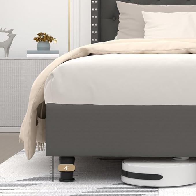 Modern Upholstered Queen Size Bed Premium Fabric Double  Bed Cot Bed
