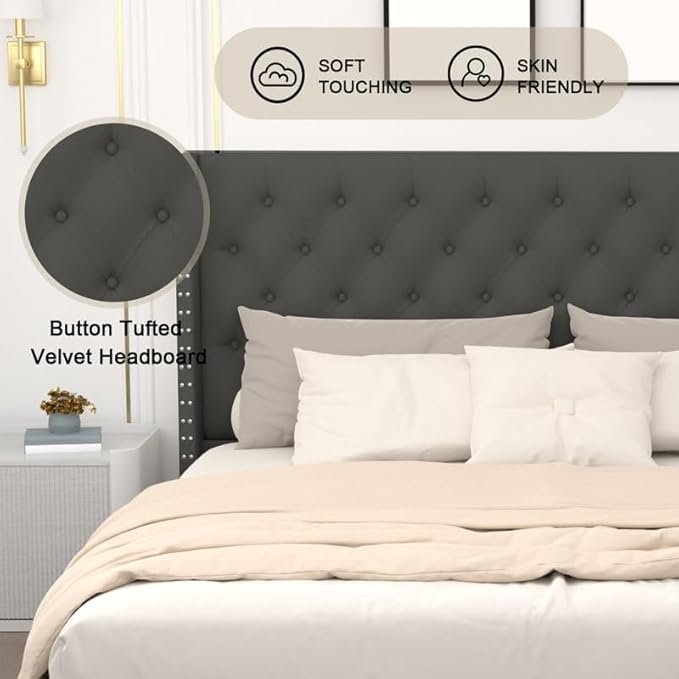 Modern Upholstered Queen Size Bed Premium Fabric Double  Bed Cot Bed