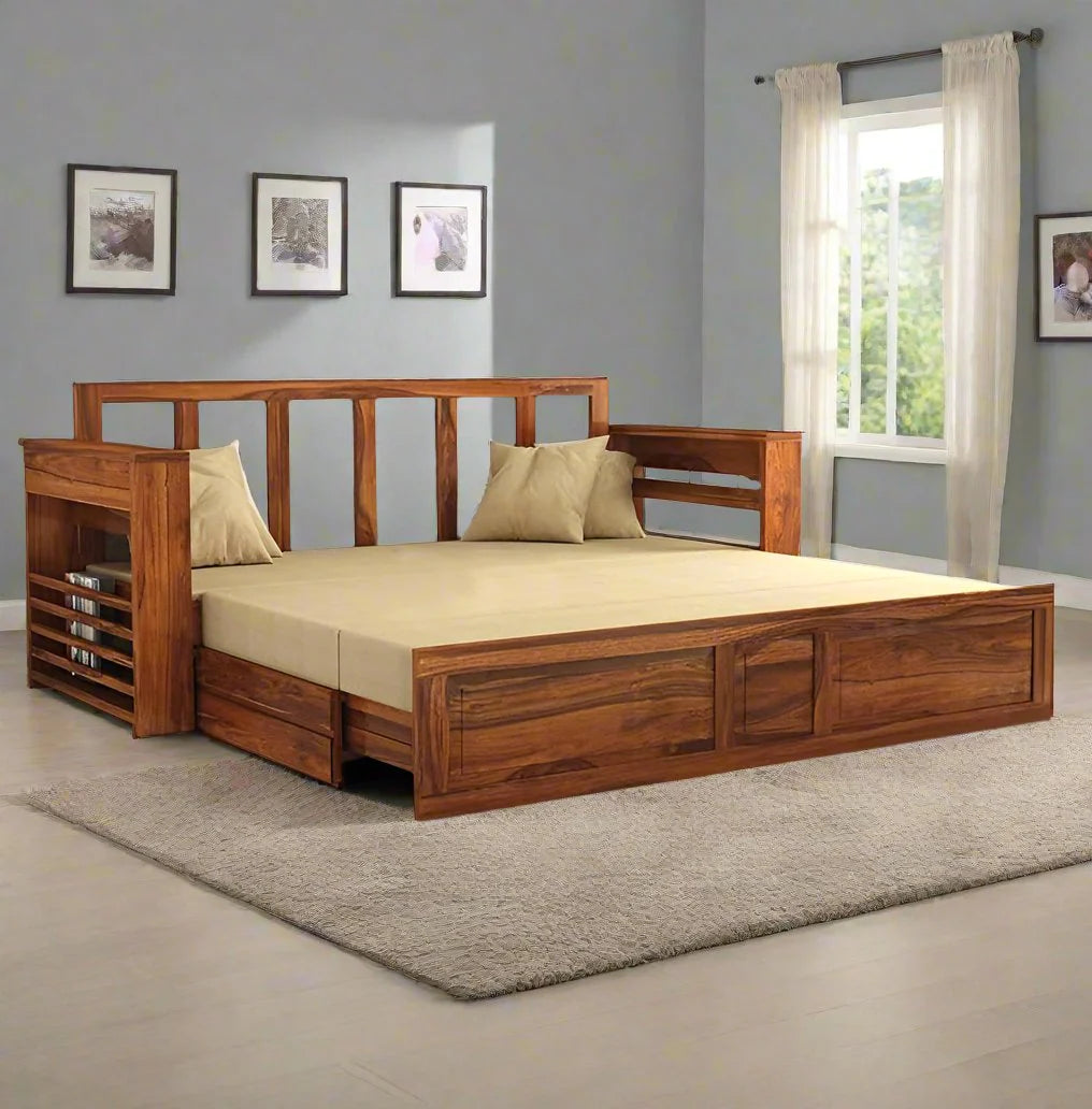 Sofa Cum Bed Walnut with Side Pockets
