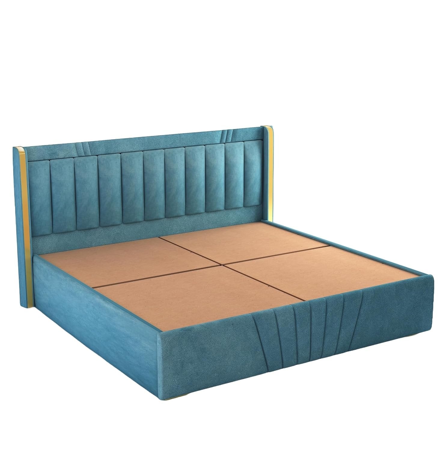 Premium Wooden King and Queen Bed with Padded Velvet Upholstery & Storage