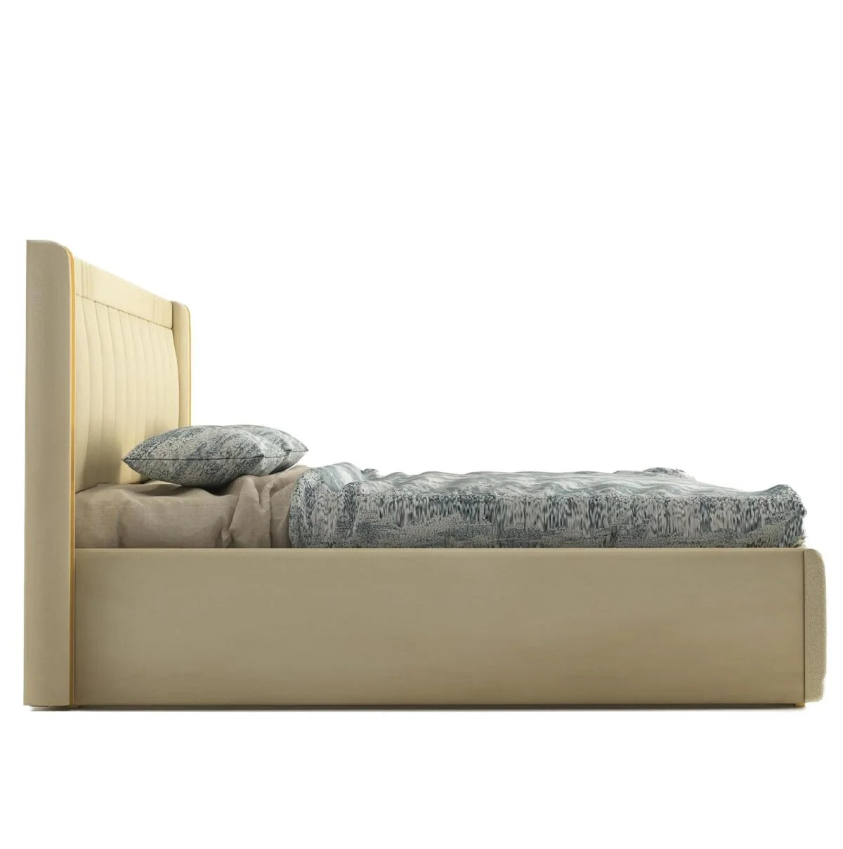 Premium Wooden King and Queen Bed with Padded Velvet Upholstery & Storage
