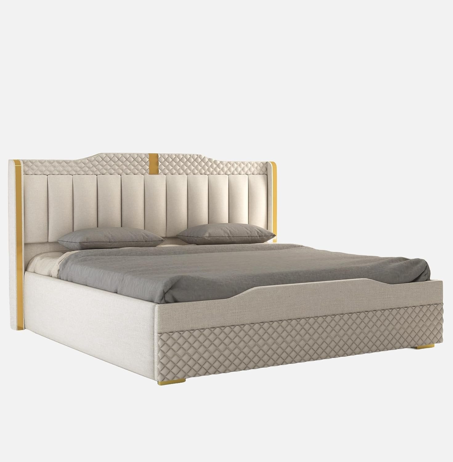 Solid Wood Upholstered Bed with Box Storage | For Bedroom & Living Room