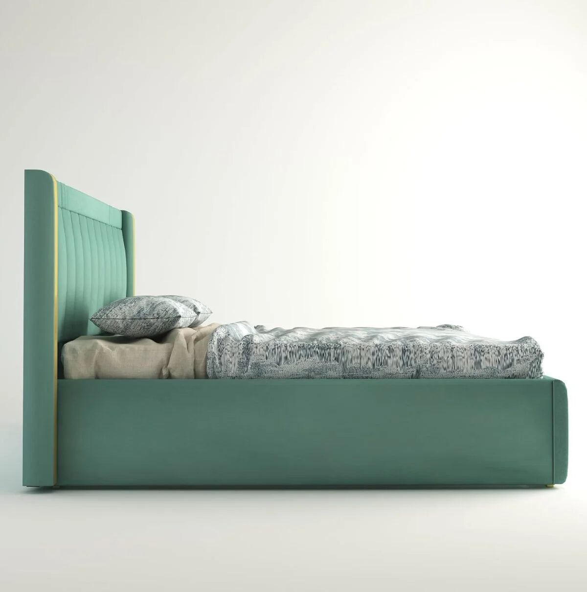 Premium Wooden King and Queen Bed with Padded Velvet Upholstery & Storage