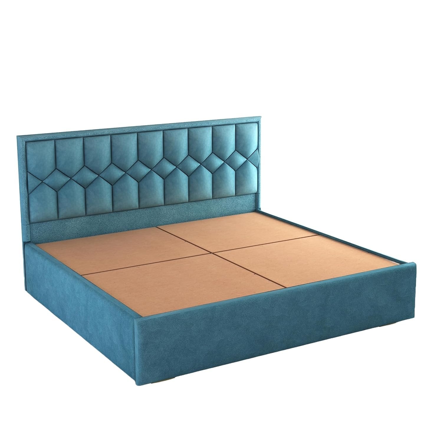 Solid Wood Bed with Upholstered Velvet Headboard & Box Storage