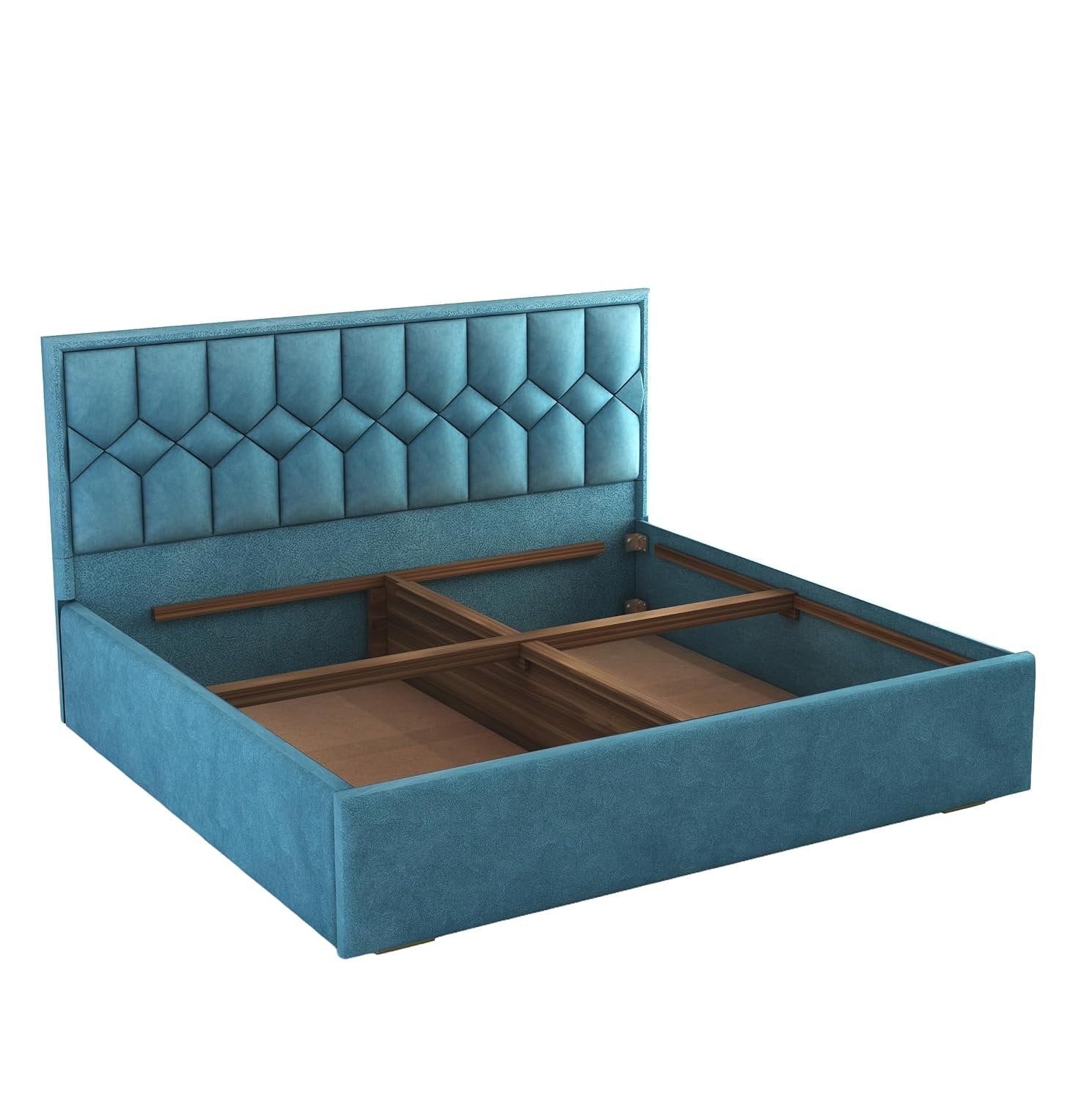 Solid Wood Bed with Upholstered Velvet Headboard & Box Storage
