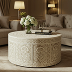 Aromex Handcrafted Bone Inlay Round Coffee Table