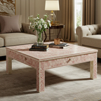 Aromex Handcrafted Pink Bone Inlay Square Coffee Table