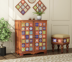 Boho Bar Cabinet Solid Wood Modern Style