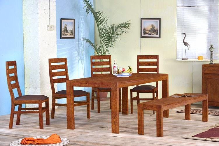 Solid Wood Cubex Dining Set with Bench