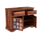 PINDORA Solid Wood Cabinet Sideboard with 2 Drawers & 2 Door Storage