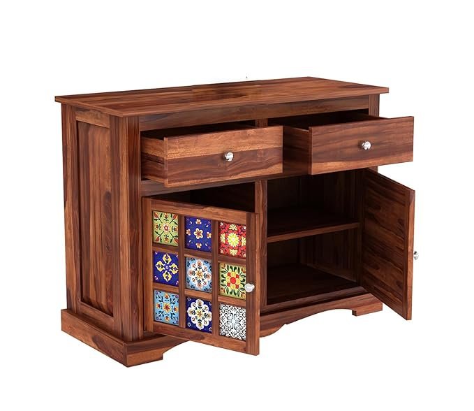PINDORA Solid Wood Cabinet Sideboard with 2 Drawers & 2 Door Storage