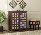 Boho Bar Cabinet Solid Wood Modern Style