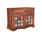 PINDORA Solid Wood Cabinet Sideboard with 2 Drawers & 2 Door Storage