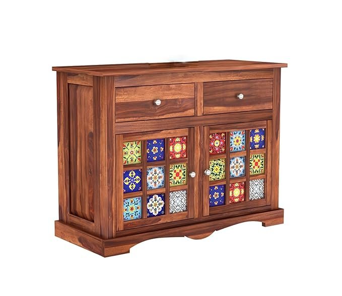 PINDORA Solid Wood Cabinet Sideboard with 2 Drawers & 2 Door Storage