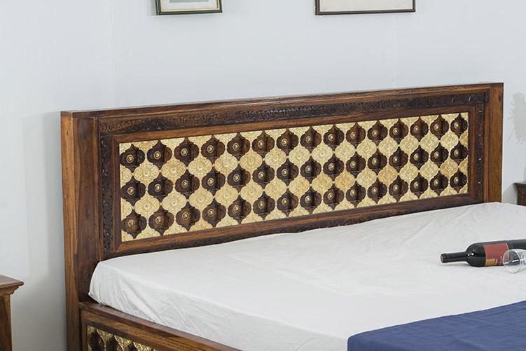 Solid Wood Brass Bed A with Storage