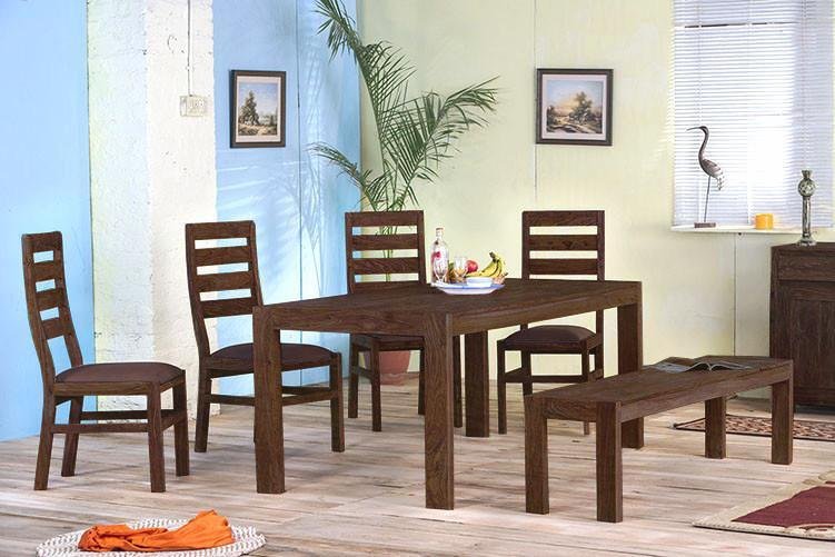 Solid Wood Cubex Dining Set with Bench
