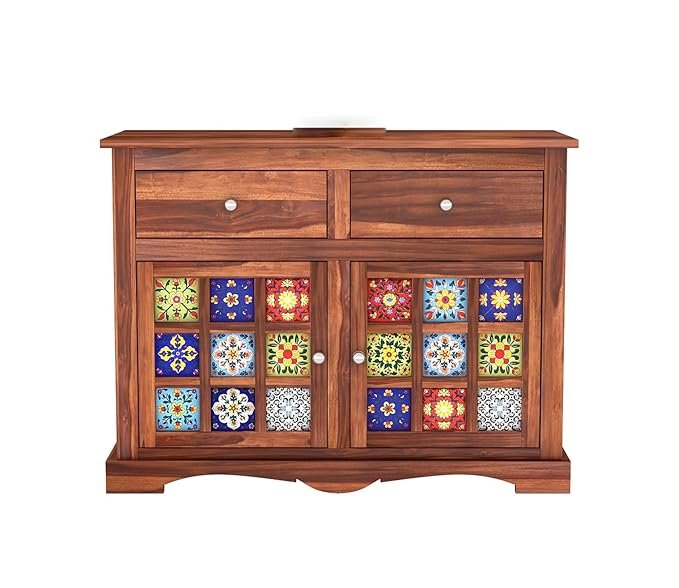PINDORA Solid Wood Cabinet Sideboard with 2 Drawers & 2 Door Storage