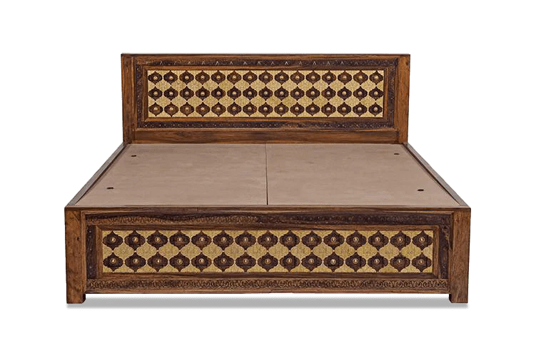 Solid Wood Brass Bed A with Storage