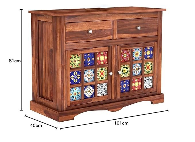 PINDORA Solid Wood Cabinet Sideboard with 2 Drawers & 2 Door Storage